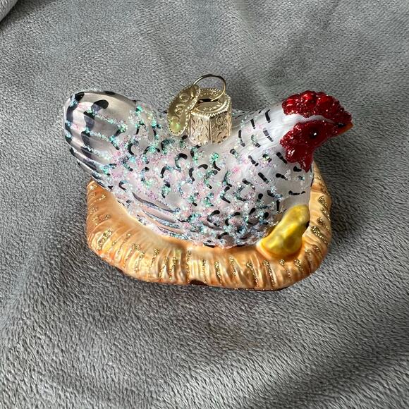 Old World Christmas Hen on Nest Blown Glass Glitter Ornament - Picture 5 of 8